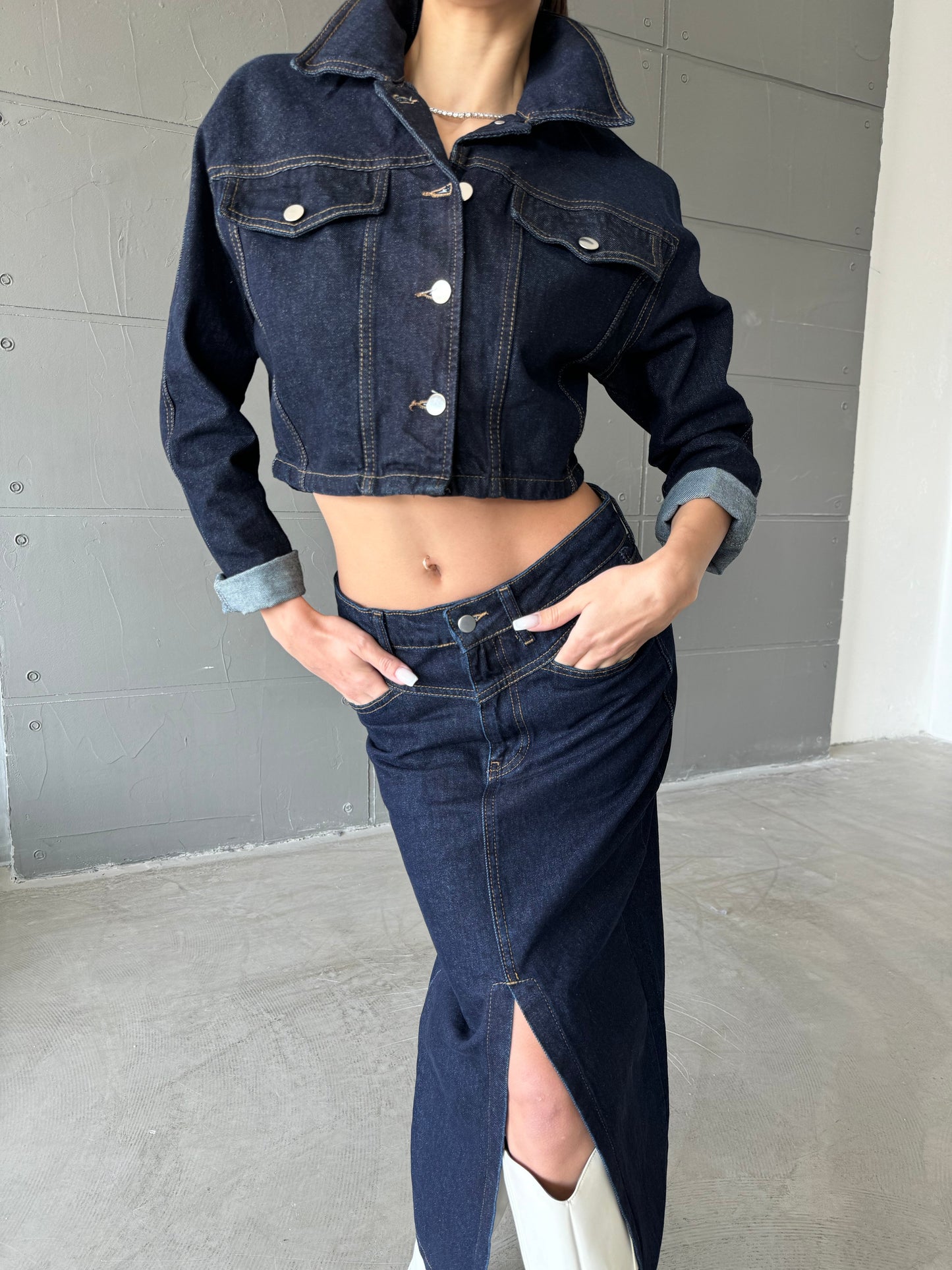 Slit Denim Skirt