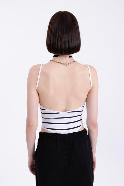 Striped Backless Bodysuit