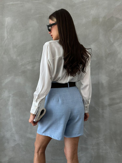 Powder Blue High-Waisted Shorts