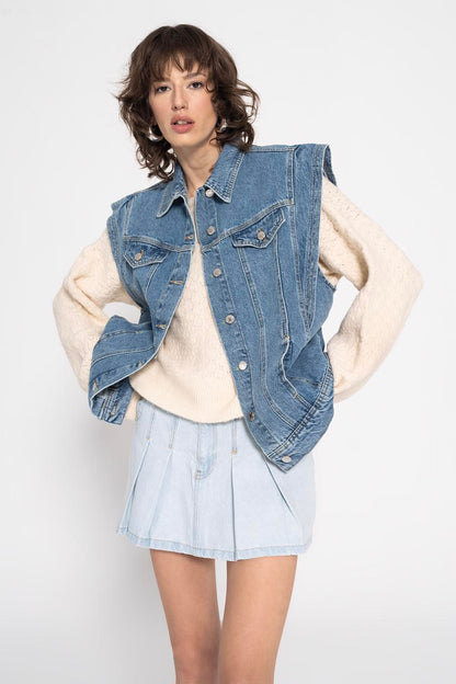 Pleated Mini Denim Skirt