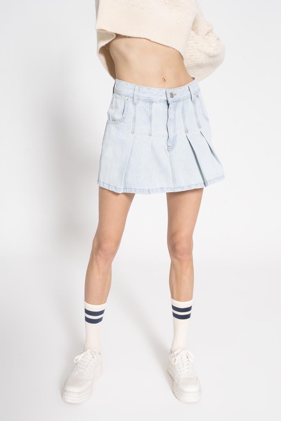 Pleated Mini Denim Skirt