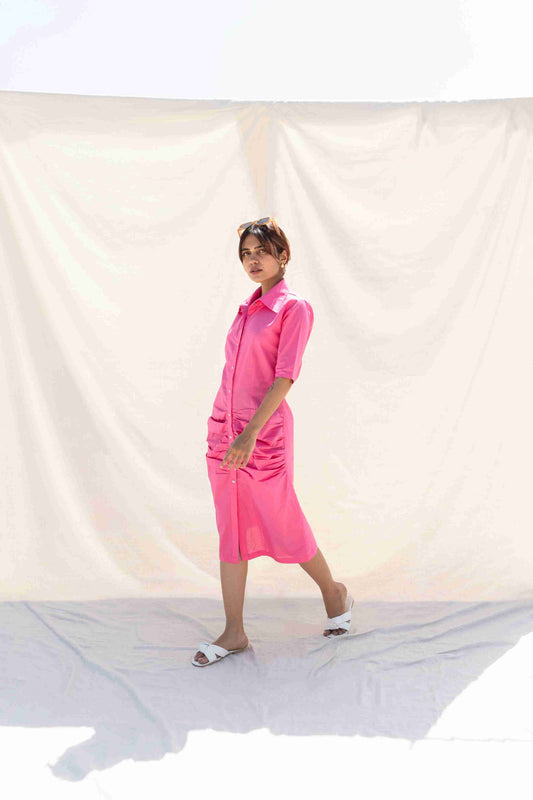 Pink Flutter Shirt Dress